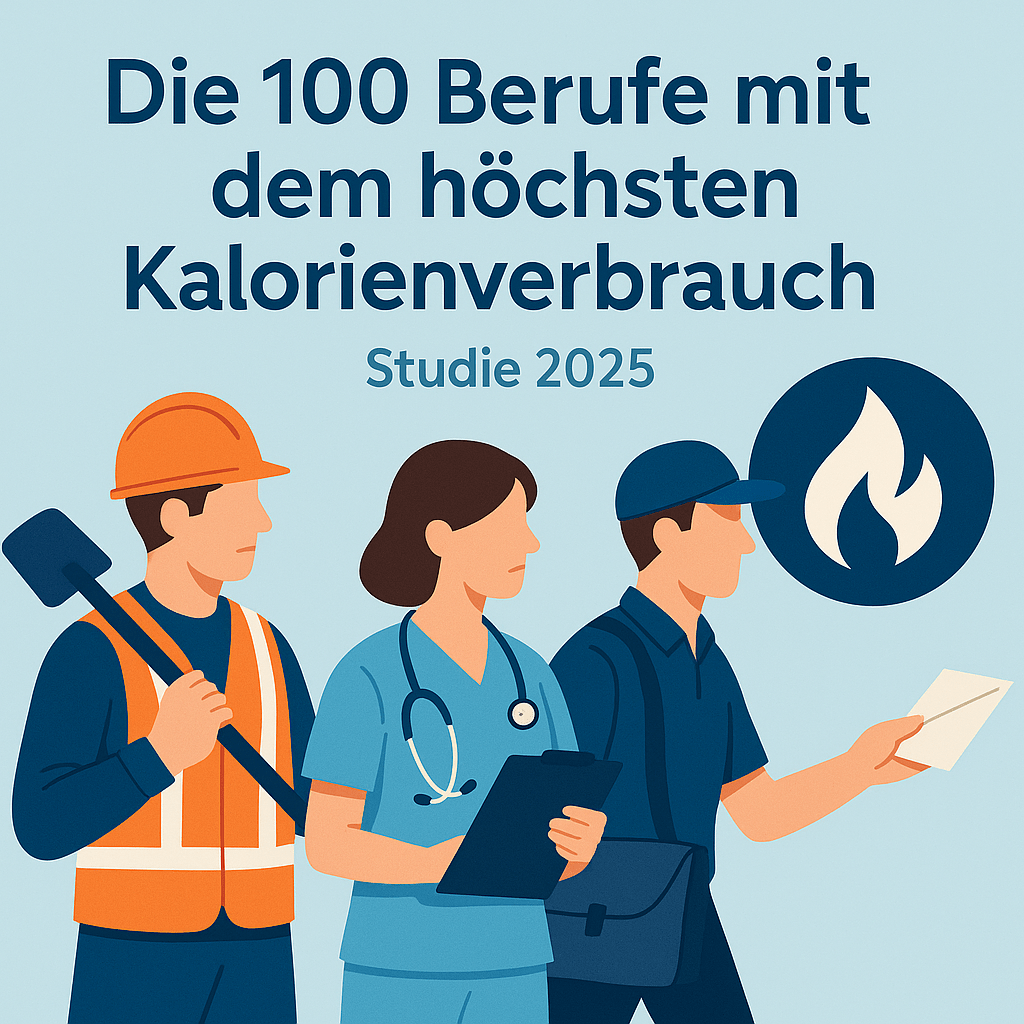 Illustration von Handwerker, Pflegekraft und Zusteller – Keyvisual der Studie ‚Die 100 Berufe mit dem höchsten Kalorienverbrauch 2025‘